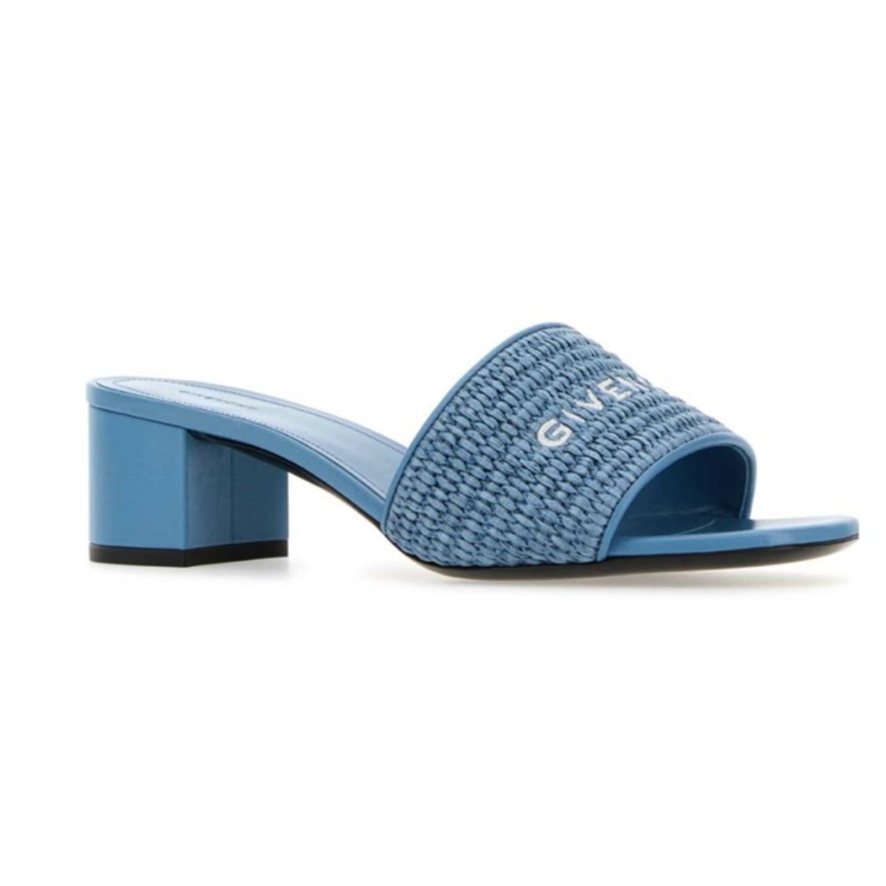 Givenchy 4G Embroidered Raffia Mule Sandal Denim Blue Sz. 9B/39 Italy - Picture 2 of 12